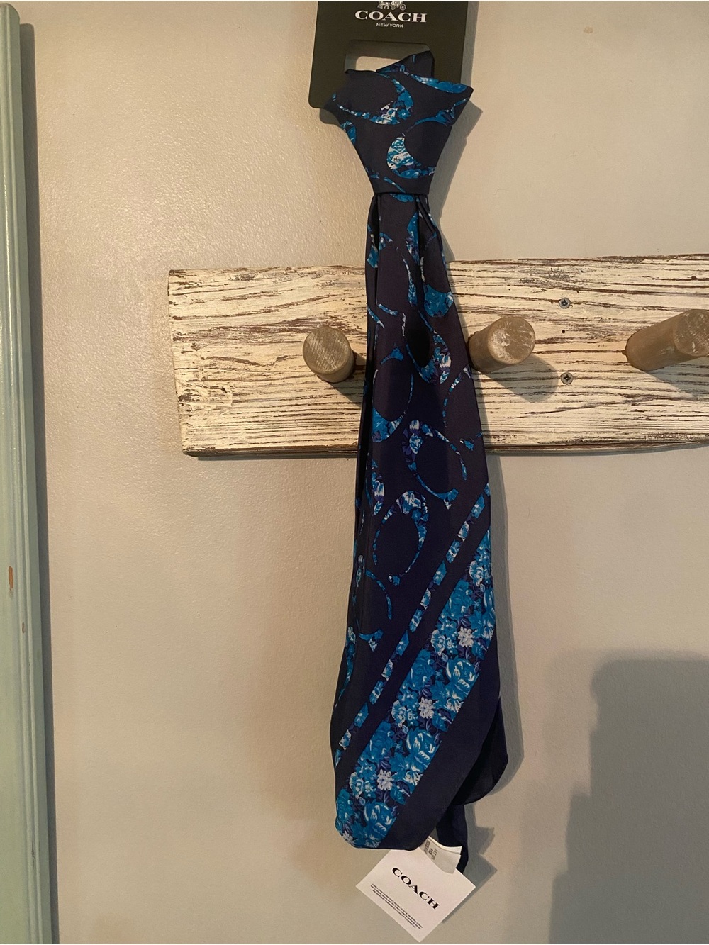 Coach Navy & Blue Patterned Silk Scarf 35”